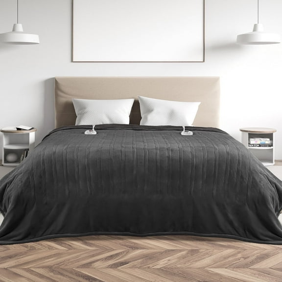 MARNUR Heated Blanket Queen Size 84''x90'', Fast Heating with Dual Controllers Electric Blanket, 10 Heating Levels, 10H Timer, Preheat Function - Gray