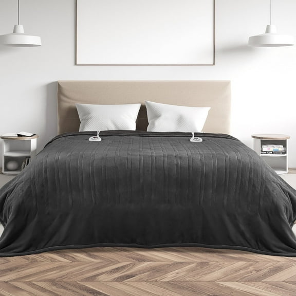 MARNUR Electric Heated Blanket Queen Size 84''x90'', Fast Heating with Dual Controllers, 10 Heating Levels, 10H Timers, Preheat Function - Gray