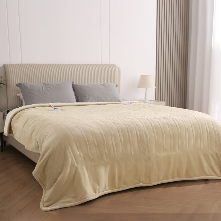 MARNUR Queen Size Electric Heated Blanket 84 x90 Fast Heating Dual Controllers 6 Levels 8H Timer Machine Washable Beige Walmart