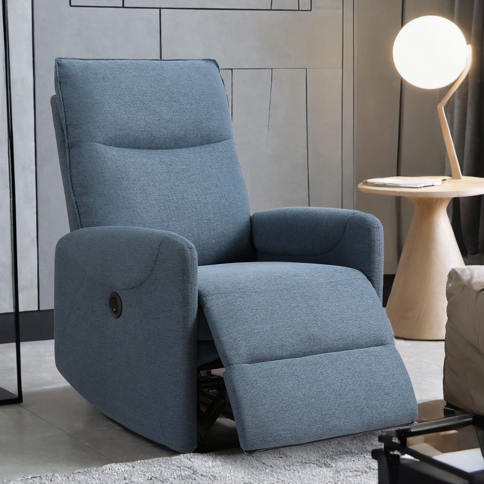 MARNUR Electric Recliner Chair with USB Charge Port Weight Capacity 360lb One Button Free Control Angle Fluffy Plush Backrest Linen Blue