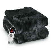 MARNUR Electric Throw Blanket 50" x 60", Soft Faux Fur Heated Blanket with Large LED Display, 6 Heating Levels, 4 Hours Timer, Tie-Dye Black