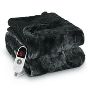MARNUR Heated Blanket Electric Throw 50 x 60, Soft Faux Fur & Shu Velvet Heated Throw Blanket, 6 Heating Levels, 4 Hours Timer, Tie-Dye Off Black