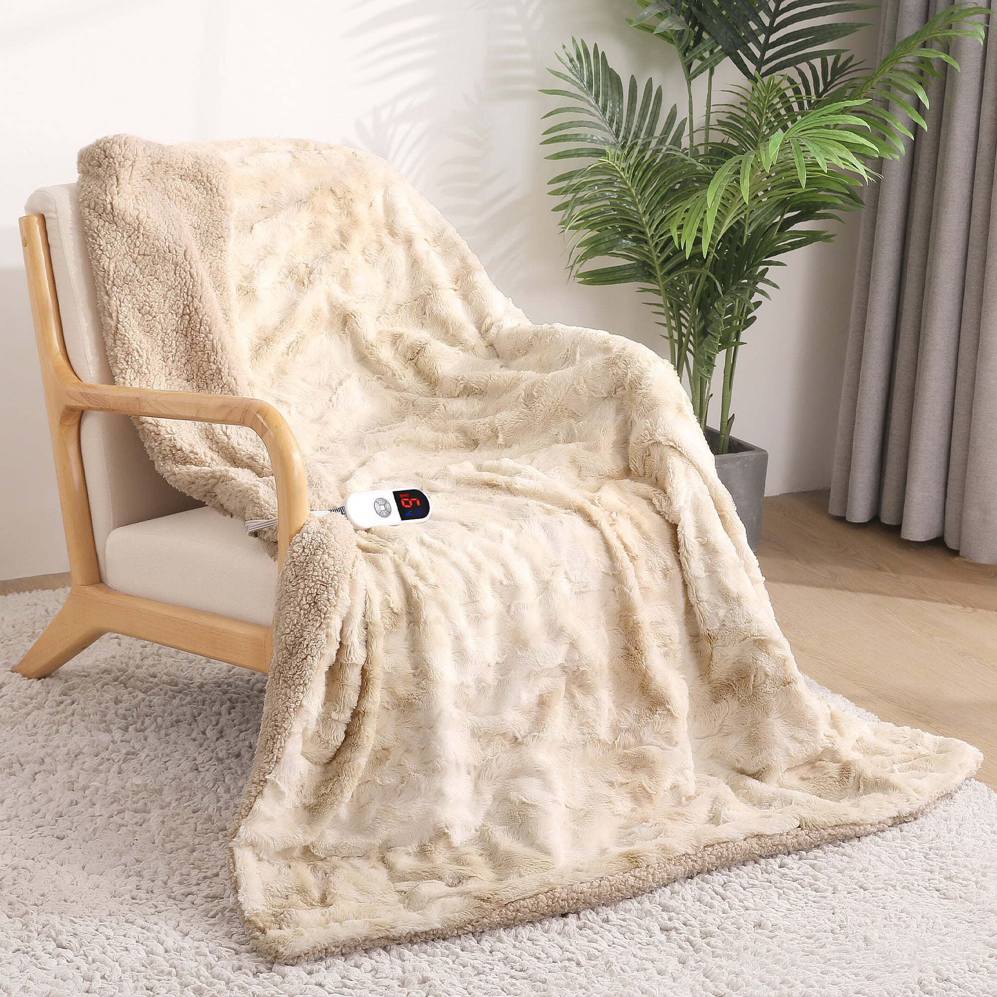MARNUR Electric Throw Blanket 50" x 60", Soft Faux Fur Heated Blanket with Large LED Display, 6
