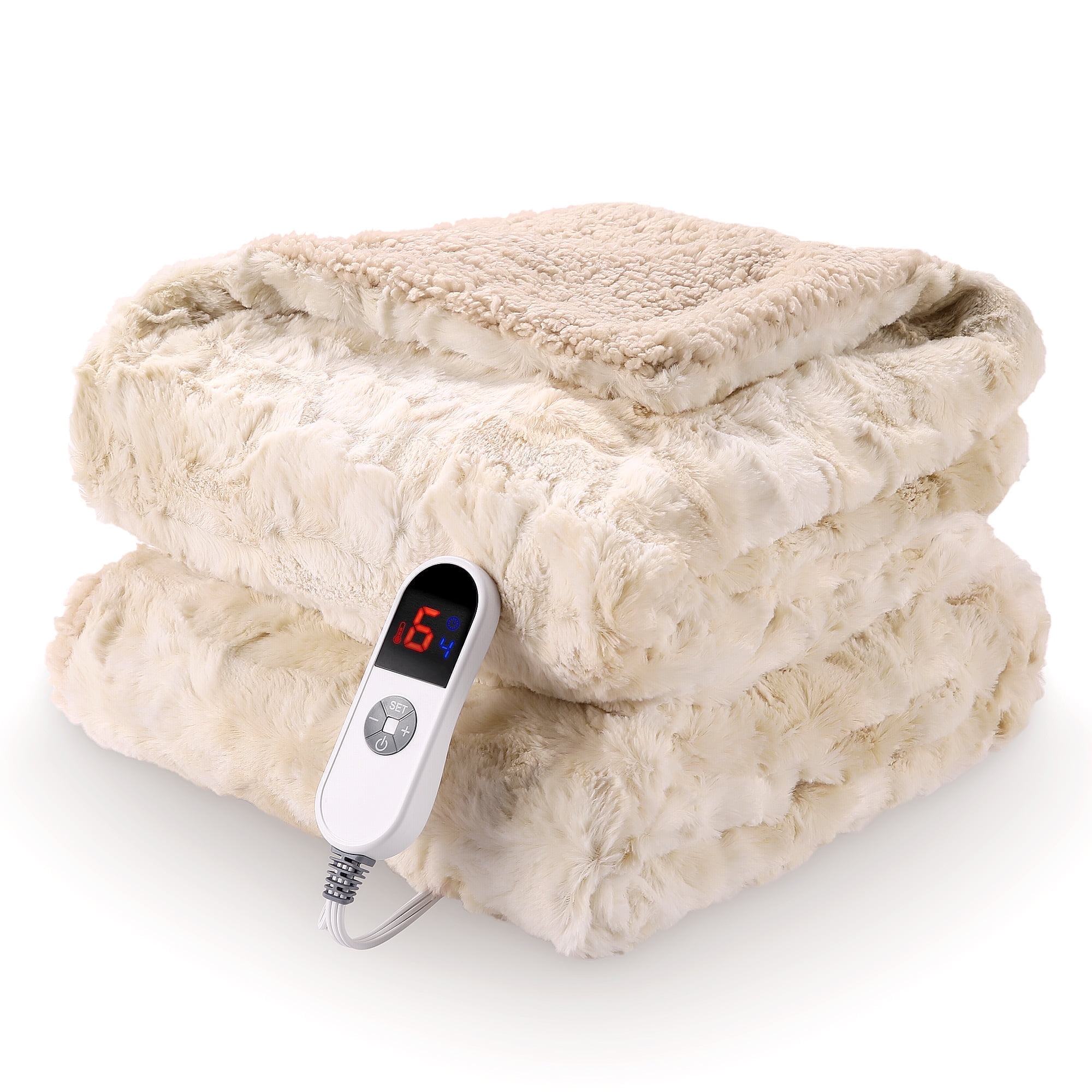 MARNUR Electric Throw Blanket 50" x 60", Soft Faux Fur Heated Throw Blanket with Large LED Display, 6 Heating Levels, 4 Hours Timer- Tie-Dye Off White - Walmart.com