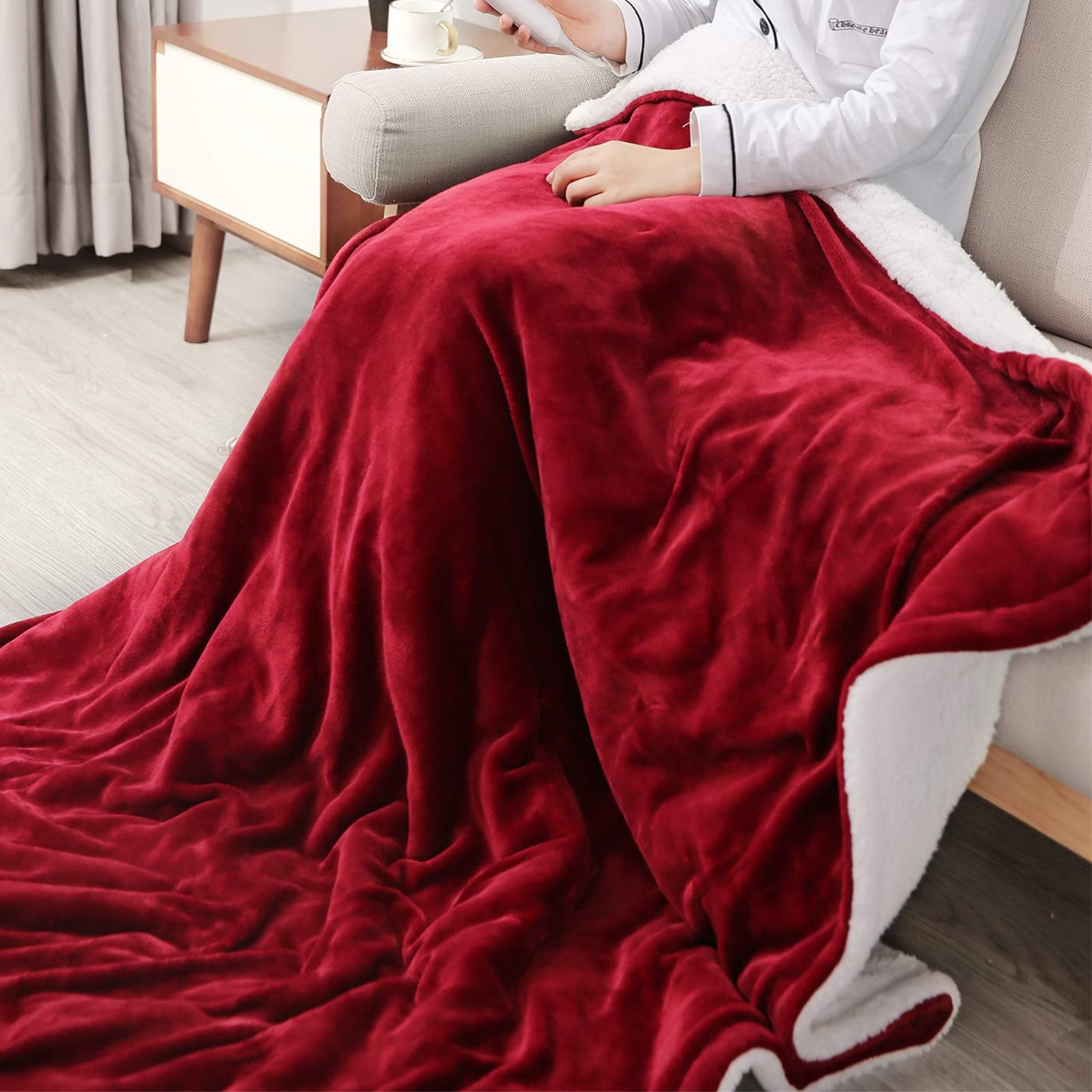 MARNUR Electric Throw Blanket 50x60 Flannel u0026 Sherpa Heated Blanket with  6 Heating Levels, 5 Hours Timer, Machine Washable - Red - Walmart.com
