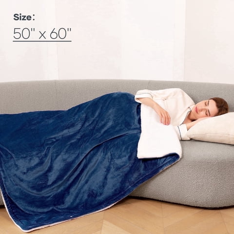 MARNUR Electric Throw Blanket 50"x60" Flannel & Sherpa Heated Throw Blanket with 6 Heating Levels, 5 Hours Timer - Blue