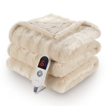 MARNUR Electric Throw Blanket Extra Large Size, 60" x 70" Soft Faux Fur Heated Blanket, 6 Heating Levels, 4 Hours Timer - Beige