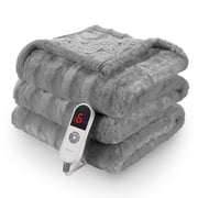 MARNUR Electric Throw Blanket Extra Large Size, 50" x 72" Soft Faux Fur Heated Blanket, 6 Heating Levels, 4 Hours Timer - Gray