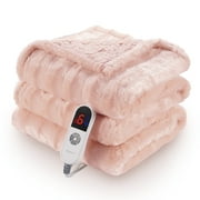 MARNUR Electric Throw Blanket Extra Large Size, 60" x 70" Soft Faux Fur Heated Throw Blanket, 6 Heating Levels, 4 Hours Timer - Pink
