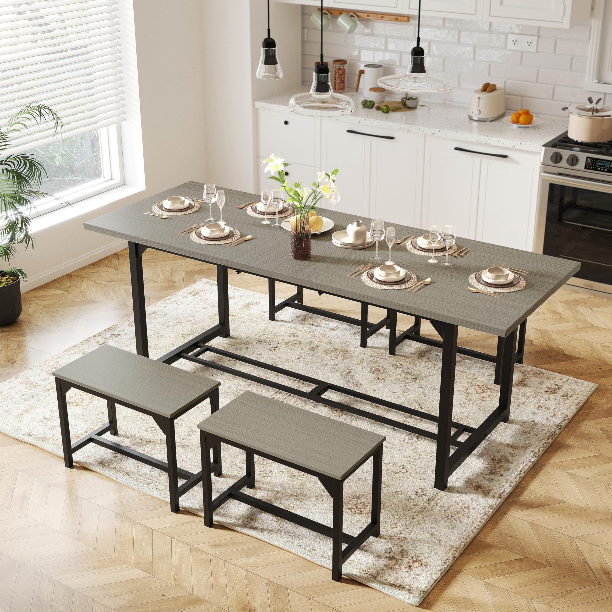Lofka Extendable Dining Table Set for 4 to 6, Modern Kitchen Table for Daily Meal or Party ...