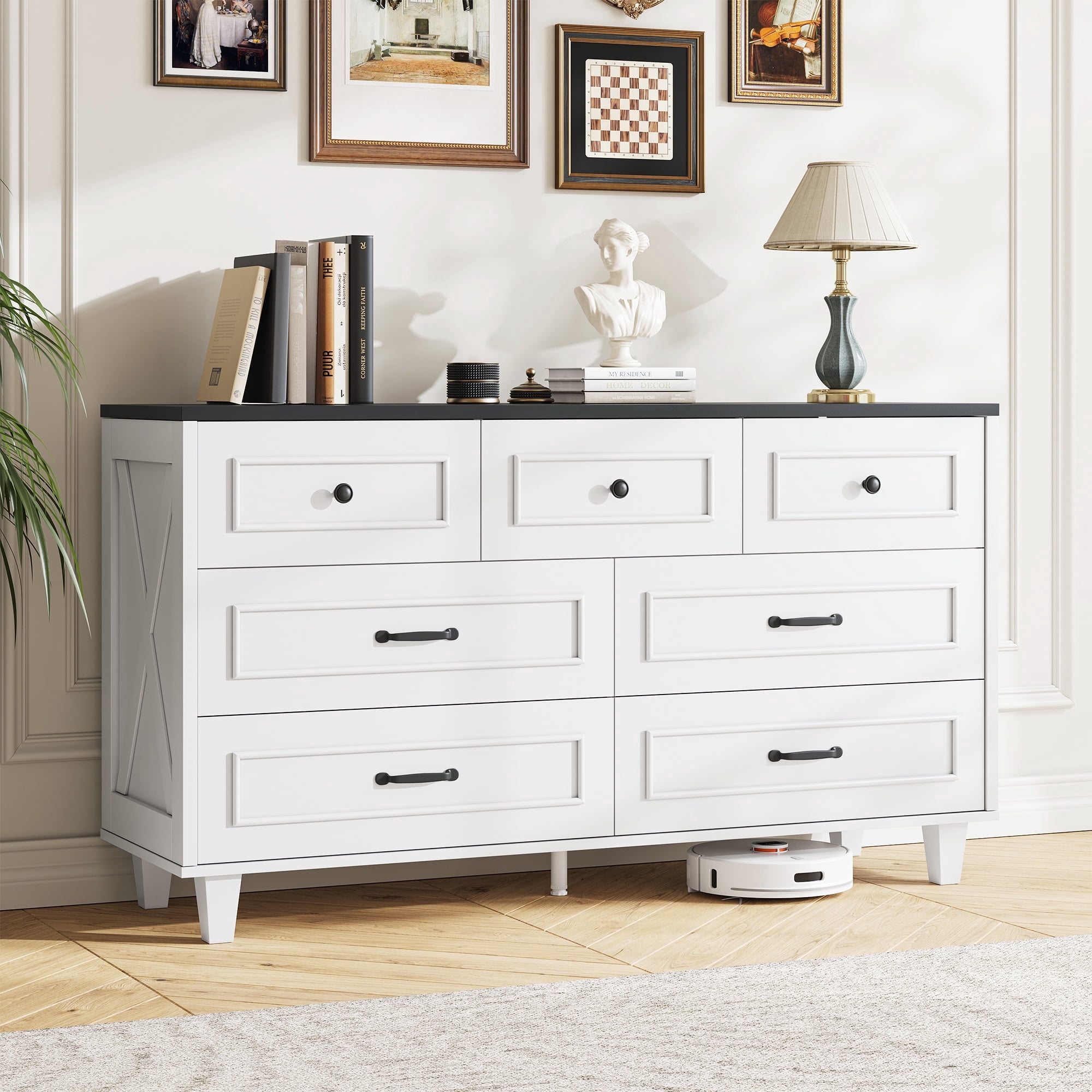 modern farmhouse dresser walmart Better Homes & Gardens Modern Farmhouse 56.85" Wide 6 Drawer Dresser,  Rustic Gray Finish