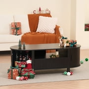 MARNUR Fluted Coffee Table with Storage, Mid Century Modern Center with Sliding Tambour Door for Living Room, Black