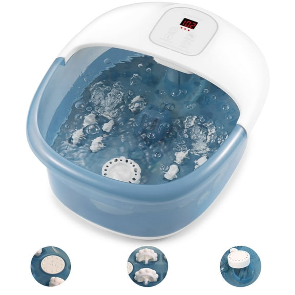MARNUR Foot Spa Bath Massager with Temperature Control Bubbles Vibration and 14 Shiatsu Massage Rollers for Home Office Use, Blue