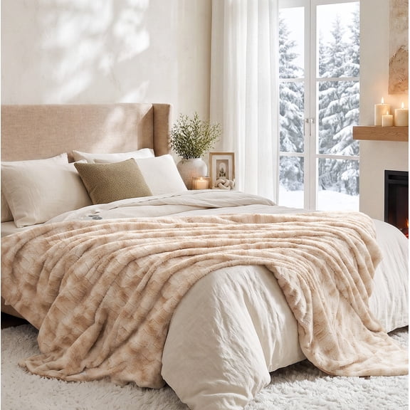 MARNUR Heated Blanket Full, Faux Fur Electric Blanket,6 Heating Levels, 10 Hours Timer, Machine Washable, 72"x84", Khaki