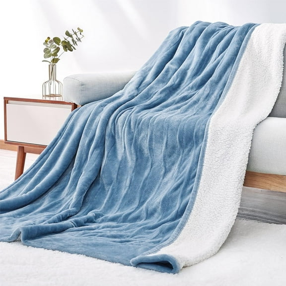 MARNUR Heated Blanket Twin Size 62"x 84", Flannel & Sherpa Electric Blanket with 10 Hours Timer, 6 Heat Settings, Machine Washable, Blue