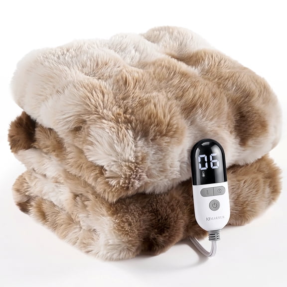 MARNUR Heated Blanket Bubble Fleece Electric Throw with 4H Timer 6 Heating Levels 50"×60", Long Faux Fur and Soft Flannel for Couch Bed, Machine Washable, Tie-Dye Brown