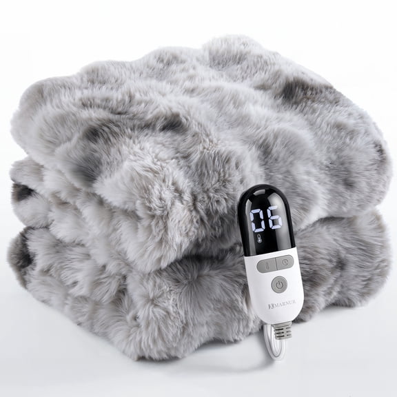 MARNUR Heated Blanket Bubble Fleece Electric Throw with 4H Timer 6 Heating Levels 50"×60", Long Faux Fur and Soft Flannel for Couch Bed, Machine Washable, Tie-Dye Gray