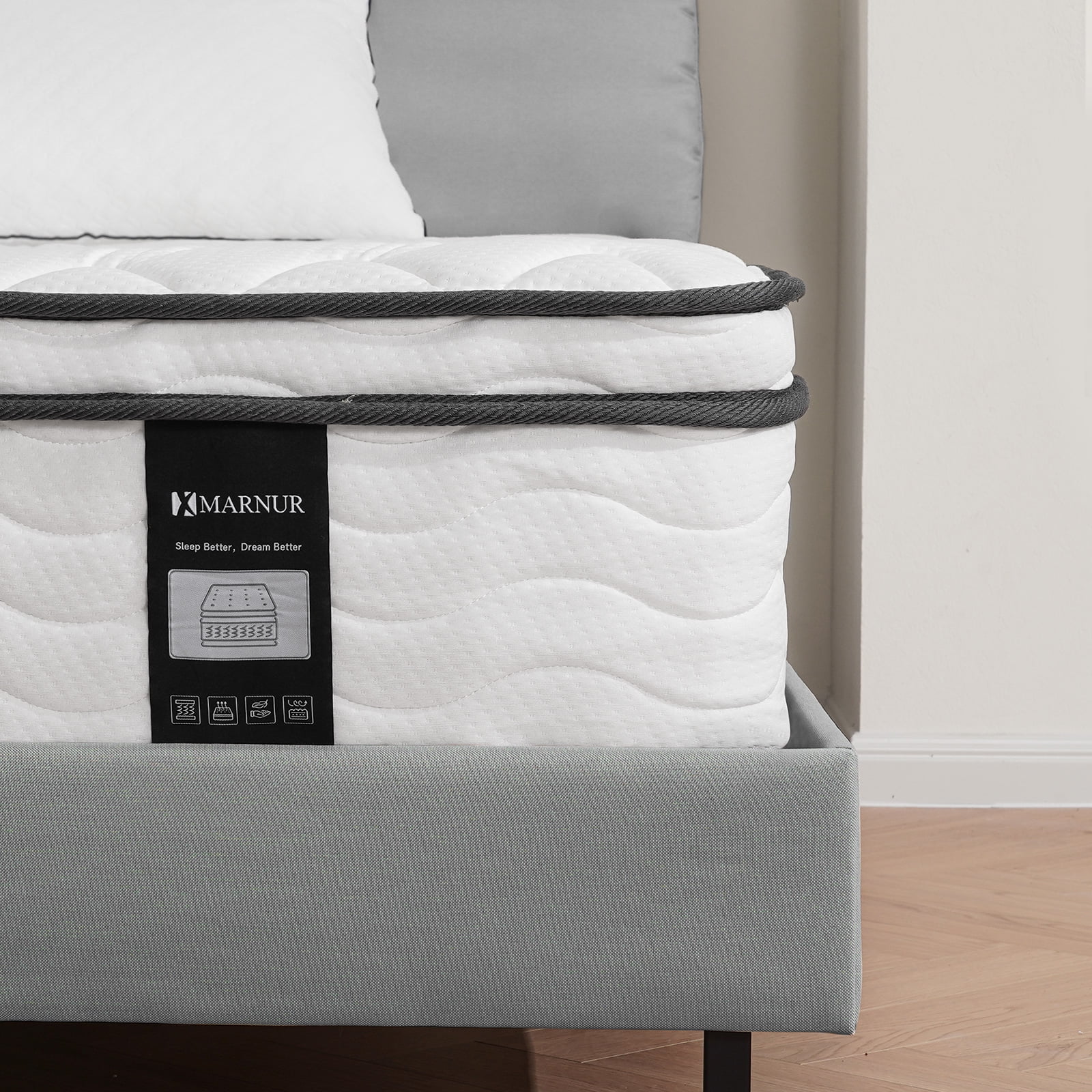 MARNUR 12 inch Queen Hybrid Mattress with Memory Foam, Medium Firm, Euro Top