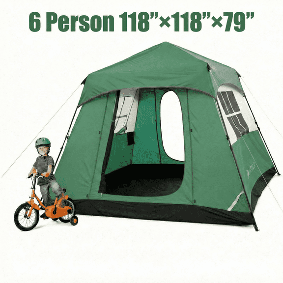 MARNUR 6-Person Instant Cabin Tent, Camping Tent with Carry Bag , Instant Setup, Outdoor, Hiking, Traveling, Green