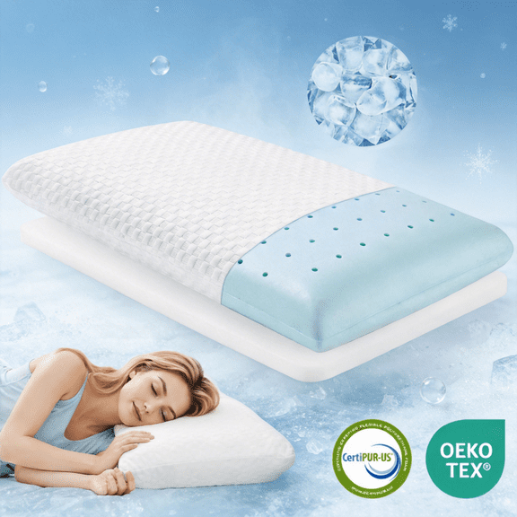 MARNUR Memory Foam Pillow for Bed, Cooling Pillow with Extra Height Pad, Supportive Bed Pillow for Side, Back & Hot Sleepers, 27.5" x 15.7"
