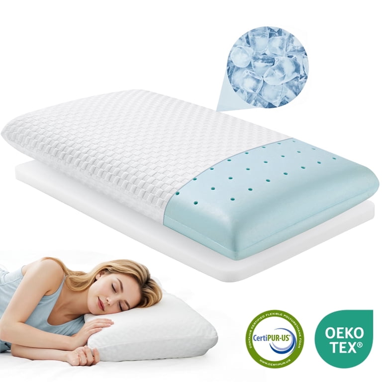 MARNUR Cooling Memory Foam Pillow, Neck Support Bed Pillow with Extra Height Pad, Adjustable Support for Side, Back Hot Sleepers, x