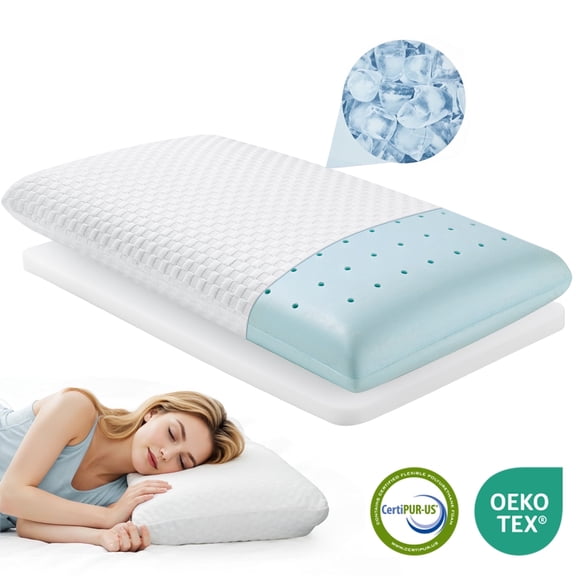 MARNUR Adjustable Memory Foam Pillow for Bed, Cooling Pillow with Extra Height Pad, Dual-Sided Pillowcase for Side, Back & Stomach Sleepers, 27.5" x 15.7"