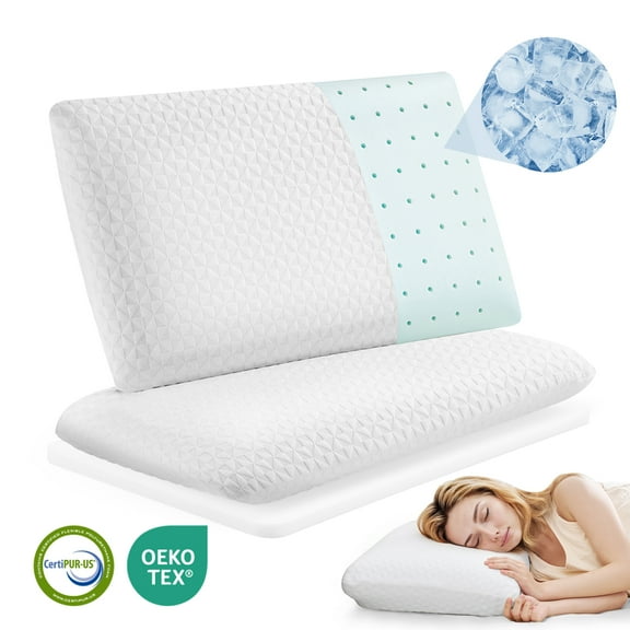 MARNUR Gel Memory Foam Pillow Cooling Pillow for Sleep with Adjustable High-Support Layer, Dual-Sided Pillowcase for Side, Back, Stomach Sleepers,  27.5" x 15.7" Bed Pillow -2 Pack