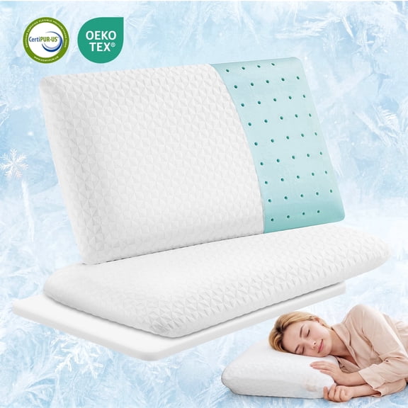 MARNUR Cooling Gel Memory Foam Pillow for Bed, Adjustable Height Bed Pillow with 0.8" Removable Insert, Cooling Pillow for Side, Back, Hot Sleepers, Queen Size 2 Pack
