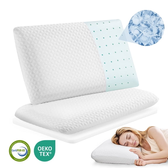MARNUR Gel Memory Foam Pillow Cooling Pillow for Sleep with Adjustable High-Support Layer, Dual-Sided Pillowcase for Side, Back, Stomach Sleepers,  27.5" x 15.7" Bed Pillow -2 Pack