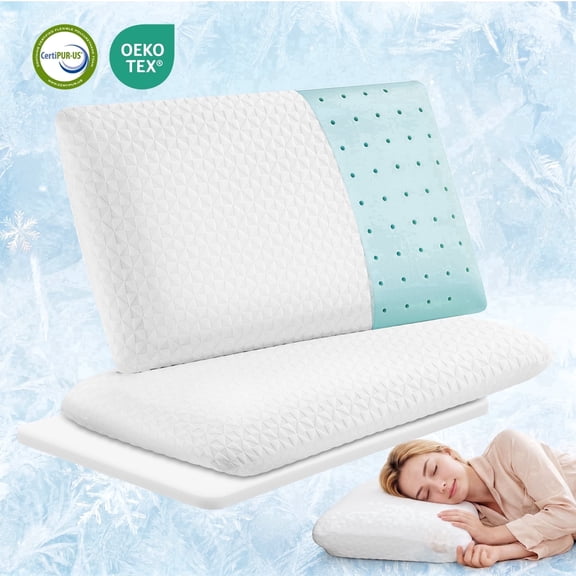 MARNUR Memory Foam Pillow for Bed, Neck Support Adjustable Bed Pillow, Ergonomic Cooling Sleeping Pillows for Side Back Hot Sleepers, Queen Size 2 Pack