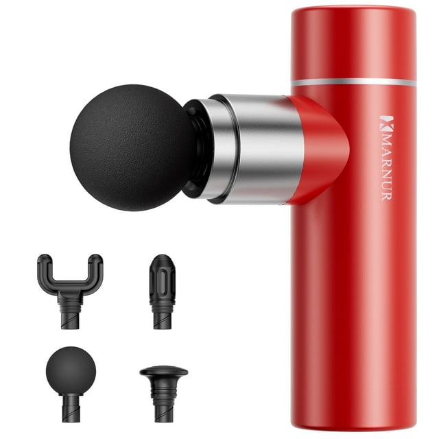 MARNUR Mini Massage Gun, Portable Handheld DeepTissue Massager, Quiet & Lightweight Palm, Sized Design, Red