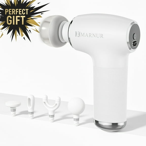 MARNUR Mini Massage Gun with Brushless Motor Portable Handheld Deep Tissue Massager, Light & Palm-Size & Quiet, White