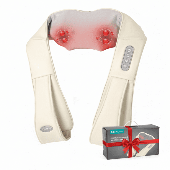 MARNUR Neck and Shoulder Massager, 3D Deep Tissue Kneading Shiatsu Massager with Heat, Beige
