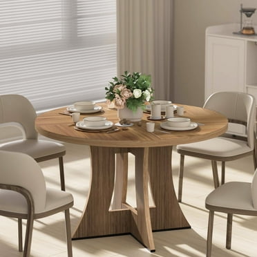 MARNUR Round Dining Table for 4 Persons 47" Kitchen Table for Dining Room Kitchen, Walnut (Only Table)
