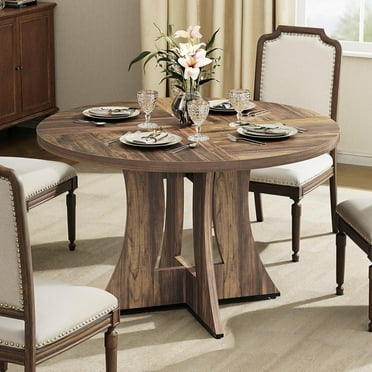 MARNUR Round Dining Table for 4 Persons 47" Modern Kitchen Table for Dining Room Kitchen, Brown (Only Table)