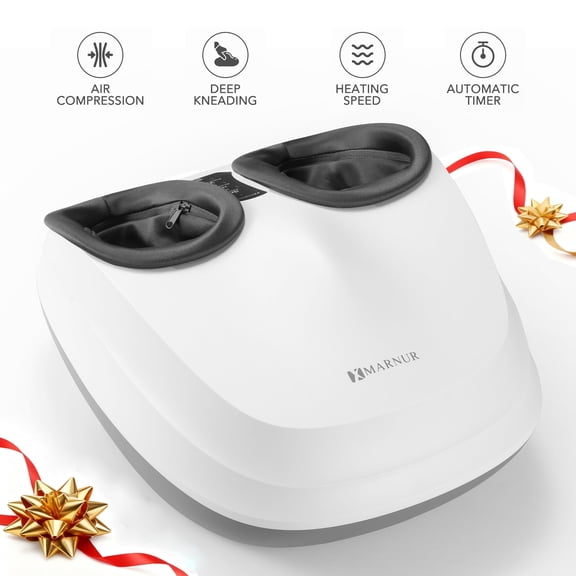 MARNUR Shiatsu Foot Massager with Heat, Air Compression, Deep Kneading Massage up to Size 12, White