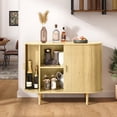thumbnail image 1 of MARNUR Sideboard Buffet Cabinet 40" Storage Cabinet with 2 Sliding Tambour Doors, Adjustable Shelves for Office Bedroom Hallway Entryway, Oak, 1 of 10
