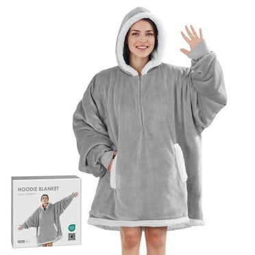 MARNUR Wearable Blanket Hoodie for Men, Women, Flannel and Shu Velvet - Gray