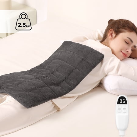 MARNUR Weighted Heating Pad 12"x24" for Full Body Relief, 2.5lb Extra Weight, 6 Heat Levels, 2H Auto-off, Gray