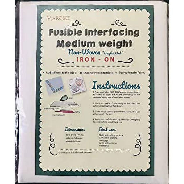 MAROBEE Medium Weight Iron on Fusible Interfacing for Sewing Projects (40 inch x 3 Yard) White Non-Woven
