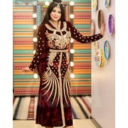 MAROON HANDCRAFTED ZARI WORK STITCHED GEORGETTE KAFTAN PARTY DRESS