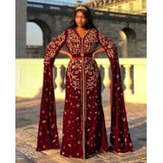 MAROON HANDCRAFTED ZARI WORK STITCHED GEORGETTE KAFTAN PARTY DRESS