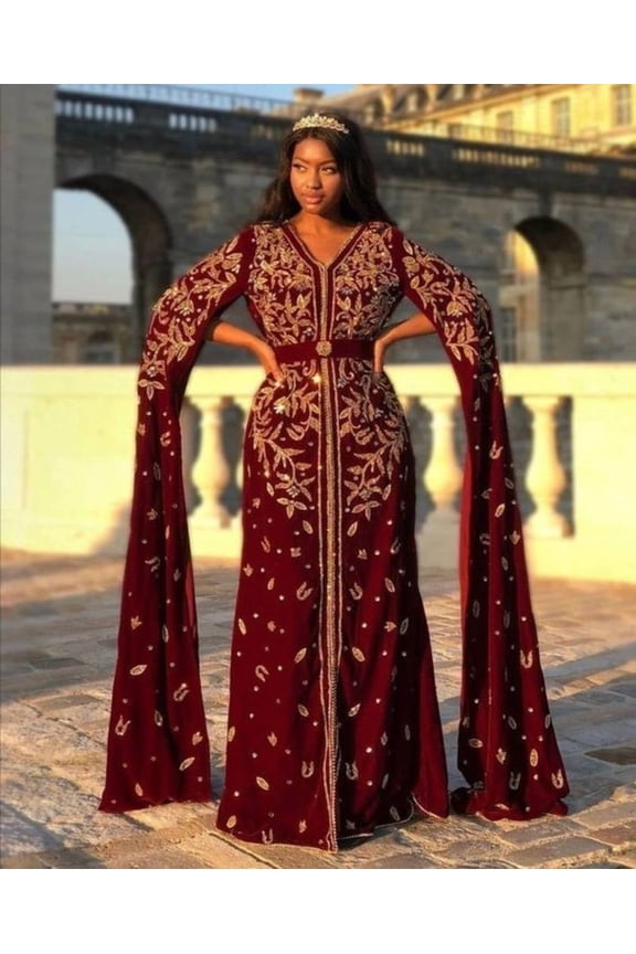 MAROON HANDCRAFTED ZARI WORK STITCHED GEORGETTE KAFTAN PARTY DRESS