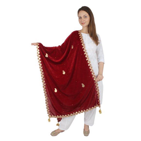 MAROON Velvet Scarf Gota Patti Four Side Work Party Wear Dupatta/Chunni Shawl