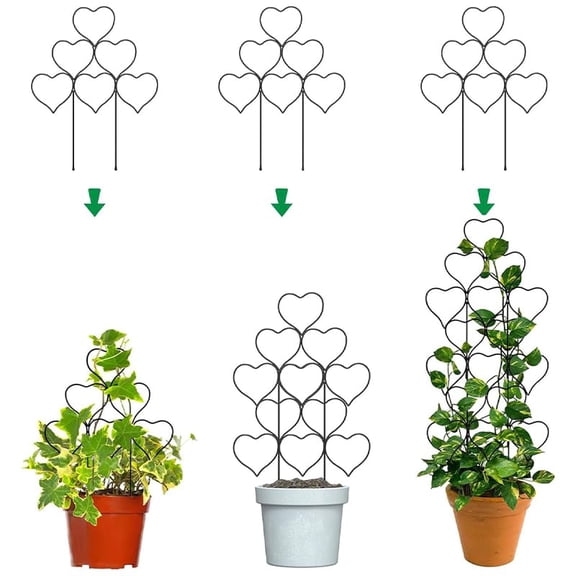 MAROUTE 12 Pcs Metal Trellis for Climbing Plants Indoor, Stackable Garden Trellis for Potted Plants, Rust-Resistant, Decorative Heart-Shaped Design, Perfect for Vines, Ivy & Pothos