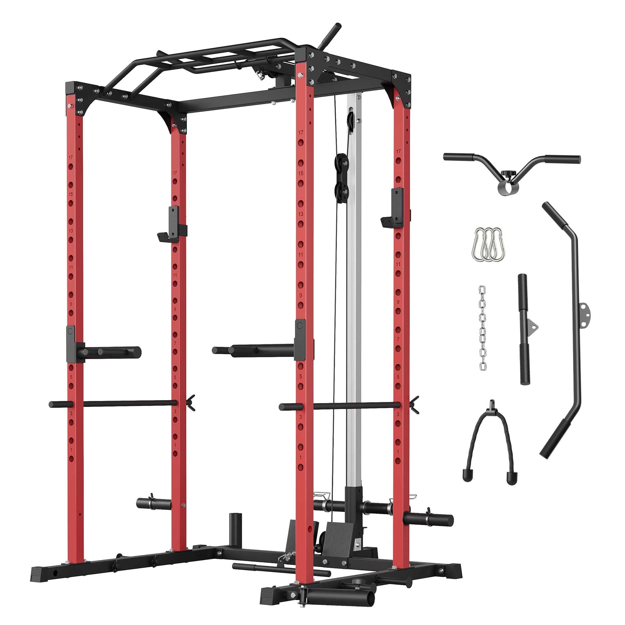 MAROUTE 1200LBS Power Cage Squat Rack for Home Gym – Multi-Functional Power Rack with Pulley System, Lat Pulldown, Low Row, Dip Handles, J-Hooks, 360° Landmine– Heavy Duty Strength Training Equipment