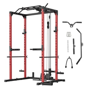 MAROUTE 1200LBS Power Cage Squat Rack for Home Gym Multi-Functional Power Rack with Pulley System, Lat Pulldown, Low Row, Dip Handles, J-Hooks, 360 Landmine Heavy Duty Strength Training Equipment