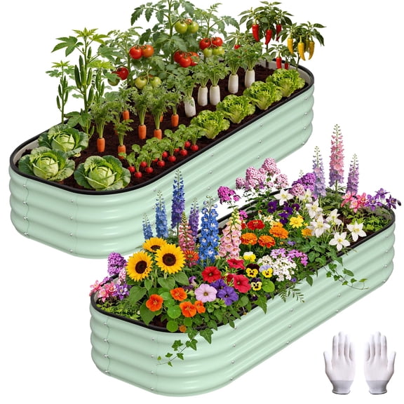 MAROUTE 4x2x1ft Raised Garden Bed – Galvanized Metal, Rounded Corners, Anti-Rust, Tool-Free Assembly, Green