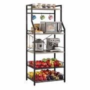 MAROUTE 5-Tier Industrial Bakers Rack with Cabinet & Shelves   Microwave Stand with 2 Baskets, 8 Hooks   Black & Gray