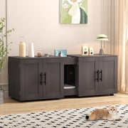 MAROUTE Double Cat Litter Box Enclosure   Wooden Hidden Furniture for 2 Cats, 3-in-1 Cabinet for Living Room Bedroom, Spacious Enclosed Design, Black Walnut